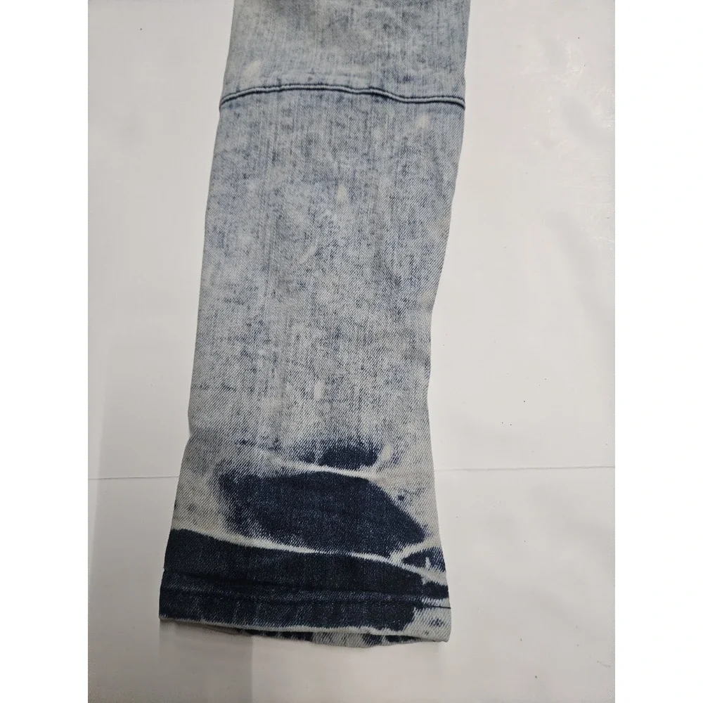 Rue 21 Prem Jeans Mens 26x30 Skinny Supreme Grunge Hippie Moto Acid Wash Patches